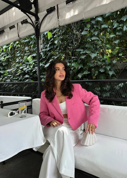 Cropped Polyester Twill Blazer Soft Pink