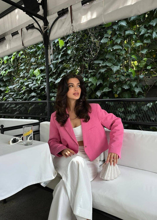 Cropped Polyester Twill Blazer Soft Pink