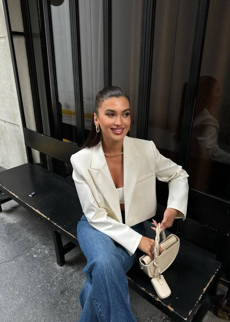 Cropped Polyester Twill Blazer Soft Pink