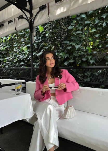 Cropped Polyester Twill Blazer Soft Pink