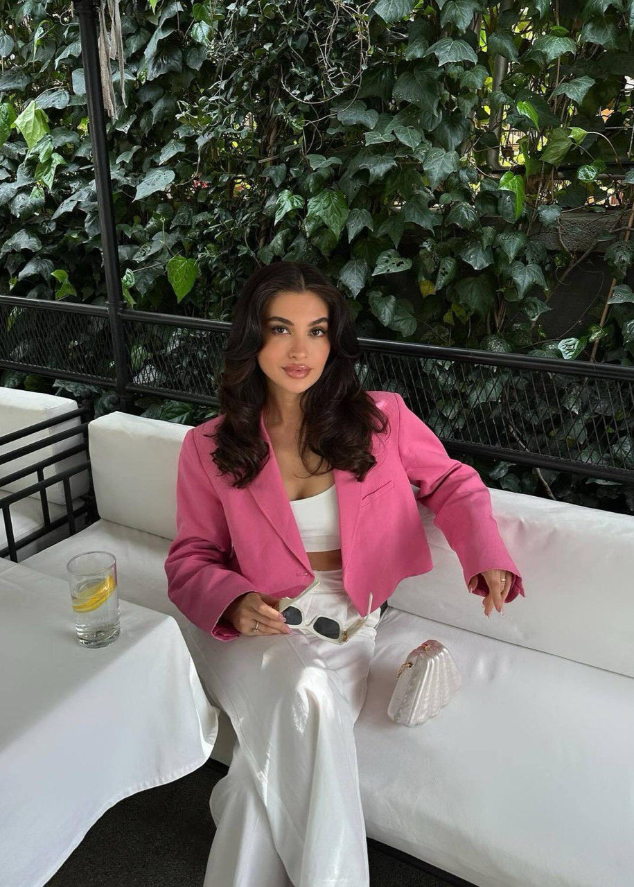 Cropped Polyester Twill Blazer Soft Pink