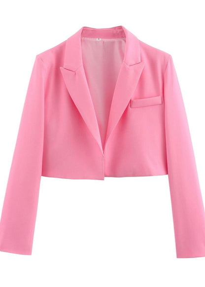 Cropped Polyester Twill Blazer Soft Pink