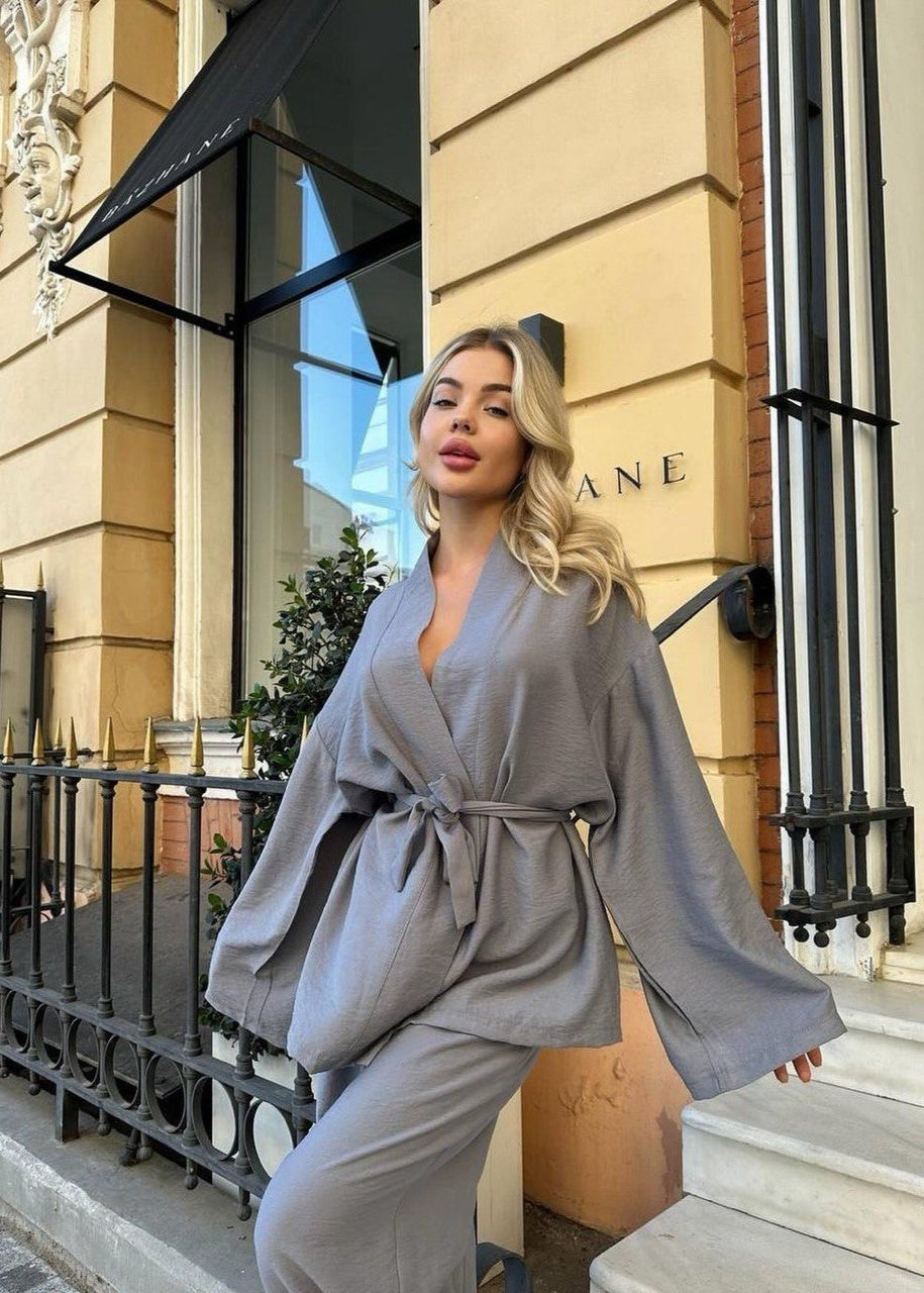 Relaxed Beltted Two Piece Set In Soft Polyester