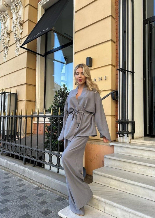 Relaxed Beltted Two Piece Set In Soft Polyester