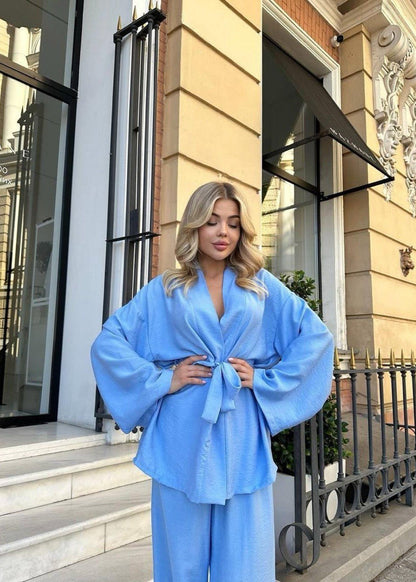 Relaxed Beltted Two Piece Set In Soft Polyester