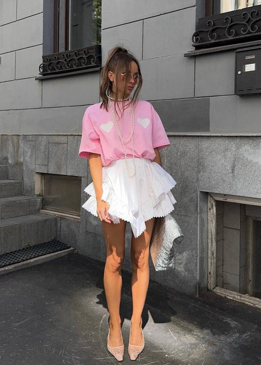 Oversized Cotton Tee With Heart Patches