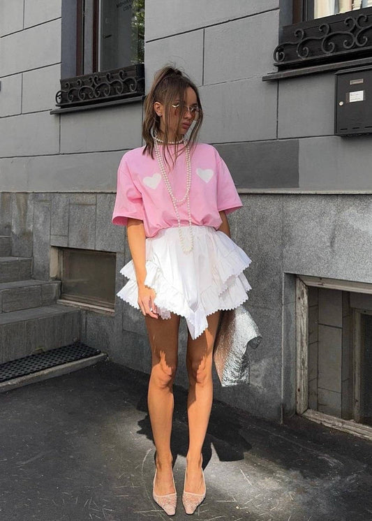 Oversized Cotton Tee With Heart Patches
