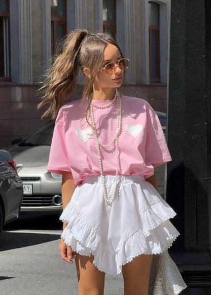 Oversized Cotton Tee With Heart Patches