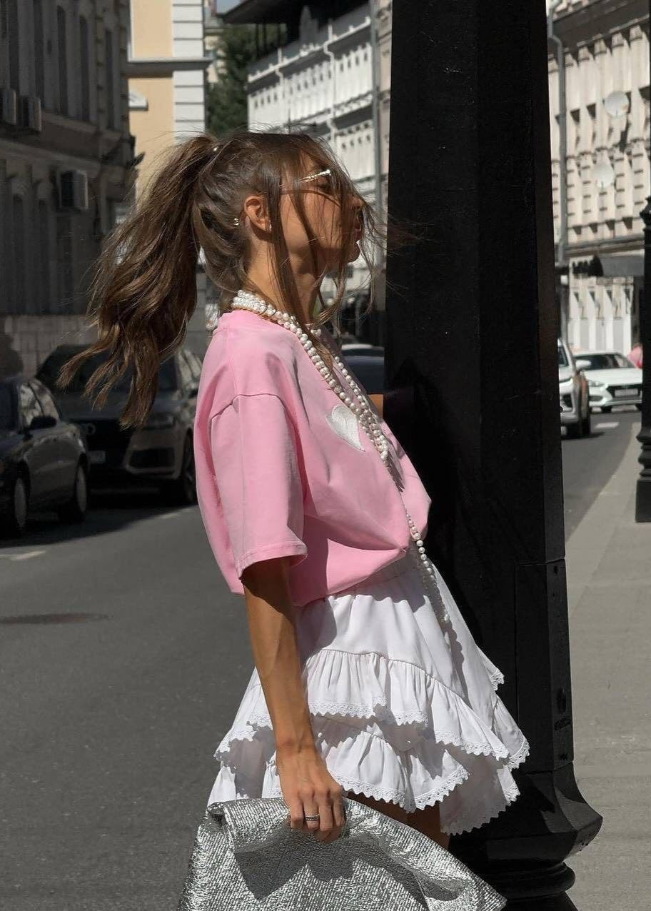 Oversized Cotton Tee With Heart Patches