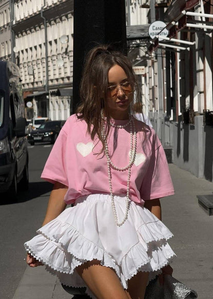 Oversized Cotton Tee With Heart Patches