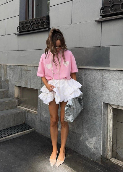 Oversized Cotton Tee With Heart Patches