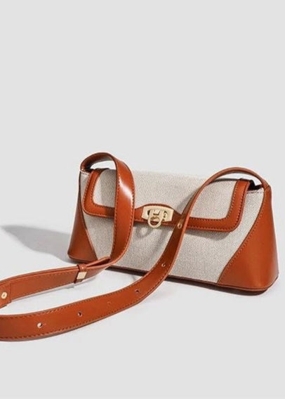 Two Tone Canvas And Faux Leather Shoulder Bag
