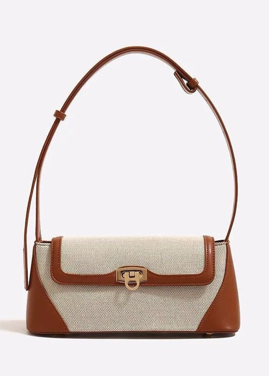 Two Tone Canvas And Faux Leather Shoulder Bag