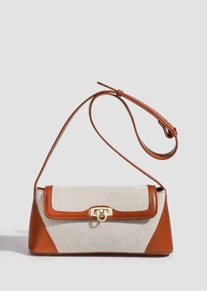 Two Tone Canvas And Faux Leather Shoulder Bag