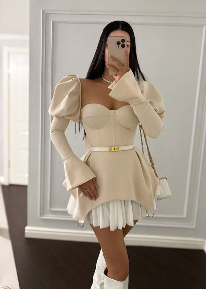 Structured Mini Dress With Puff Sleeve Corset