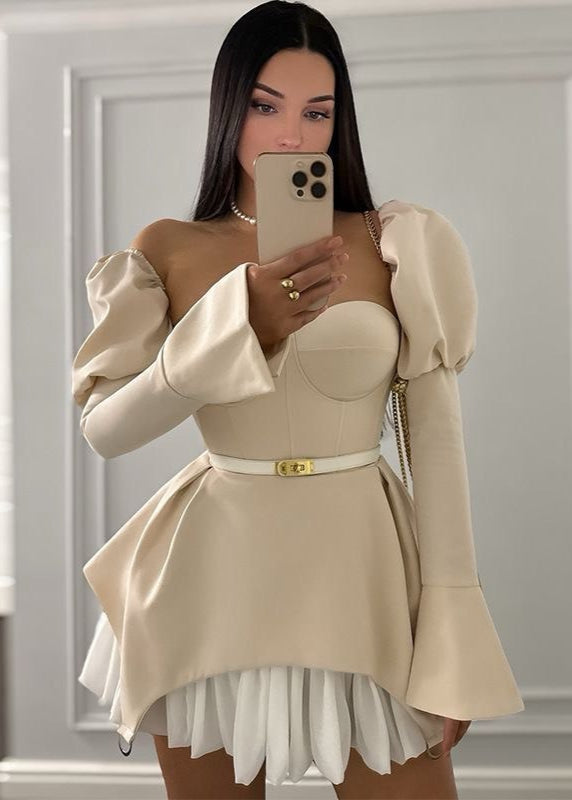 Structured Mini Dress With Puff Sleeve Corset
