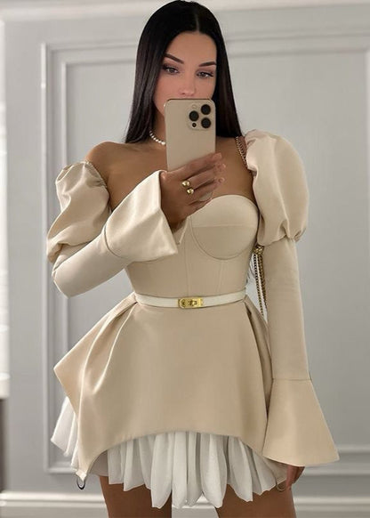 Structured Mini Dress With Puff Sleeve Corset