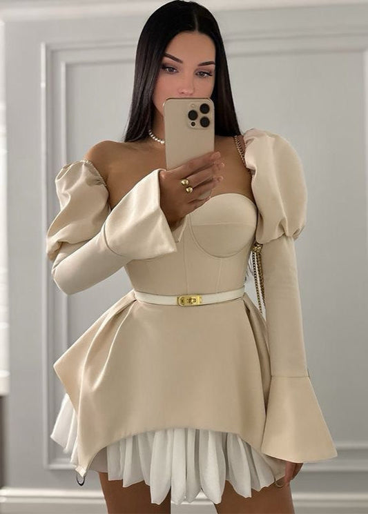 Structured Mini Dress With Puff Sleeve Corset