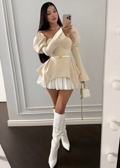 Structured Mini Dress With Puff Sleeve Corset