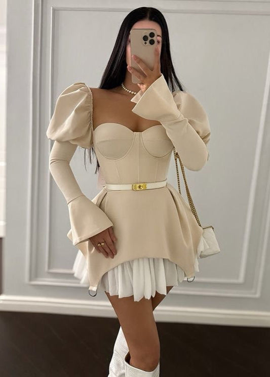 Structured Mini Dress With Puff Sleeve Corset