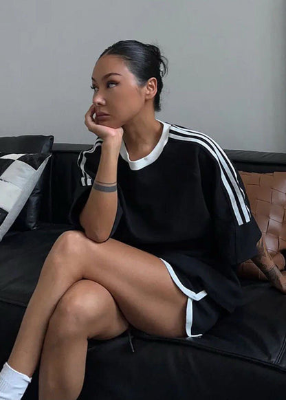 Relaxed Cotton Polyester Tee With Drawstring Shorts