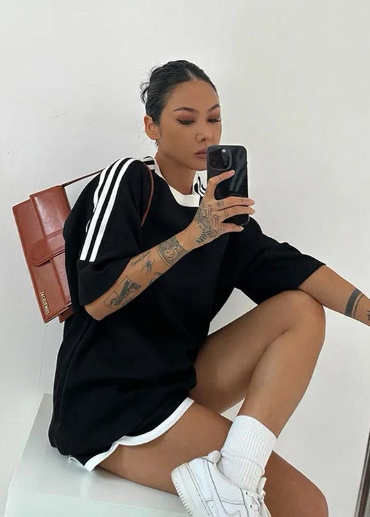 Relaxed Cotton Polyester Tee With Drawstring Shorts