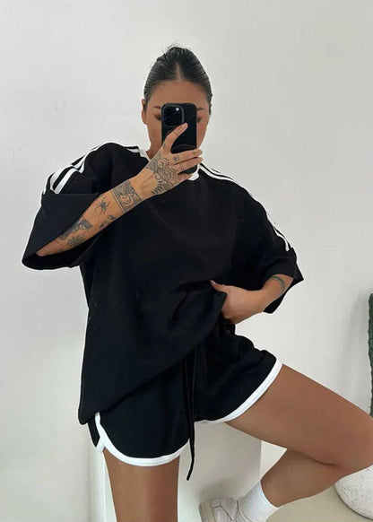 Relaxed Cotton Polyester Tee With Drawstring Shorts
