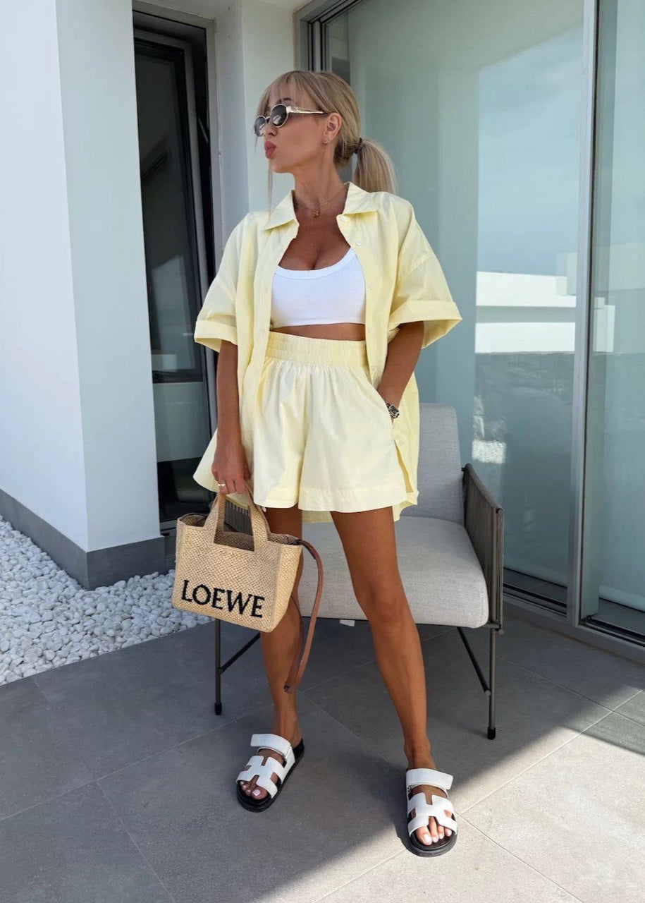 Relaxed Fit Cotton Button Down Shirt And Shorts Set