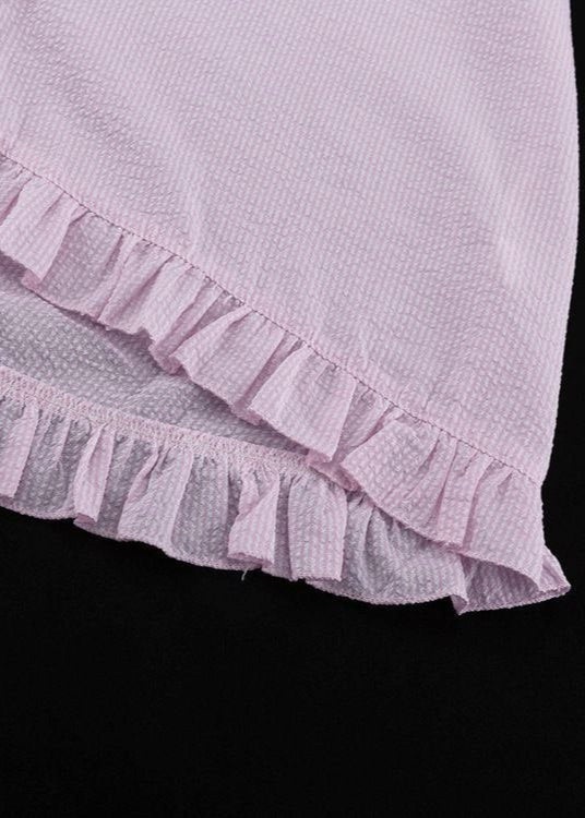 Striped Cotton Button Up Top And Shorts Set