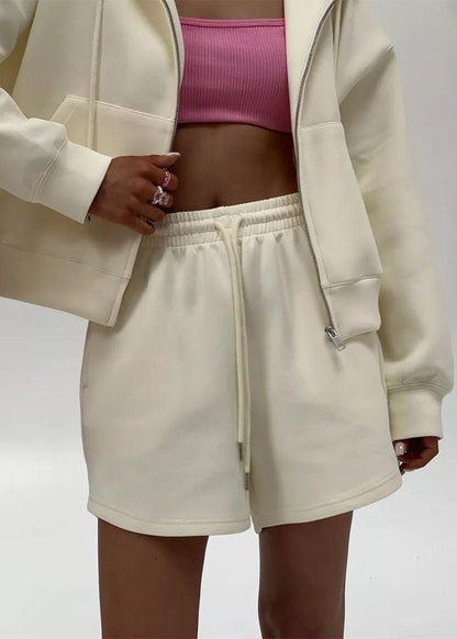 Cotton Blend Hoodie And High Rise Lounge Shorts Set