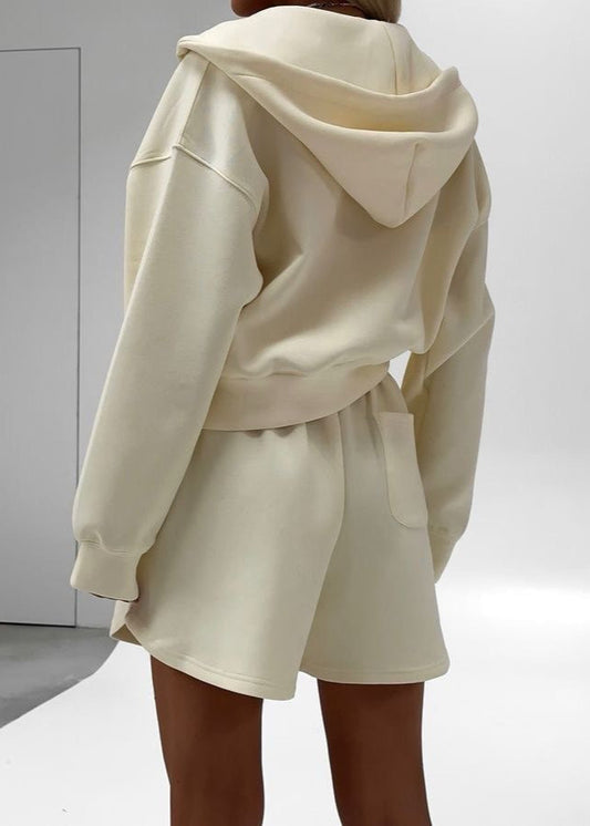 Cotton Blend Hoodie And High Rise Lounge Shorts Set