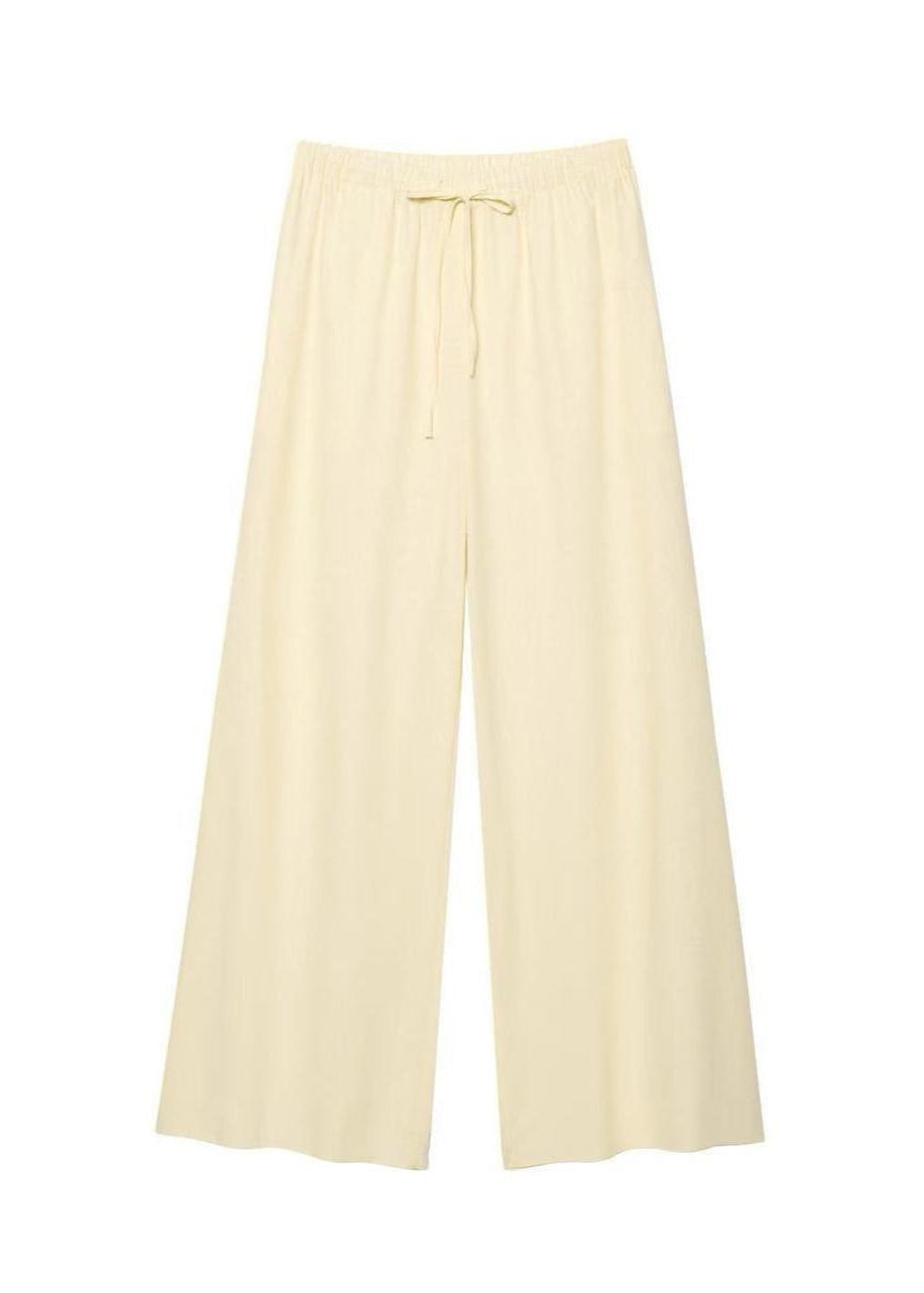 Scalloped Tie Front Blouse And Wide Leg Pants Set Polyester