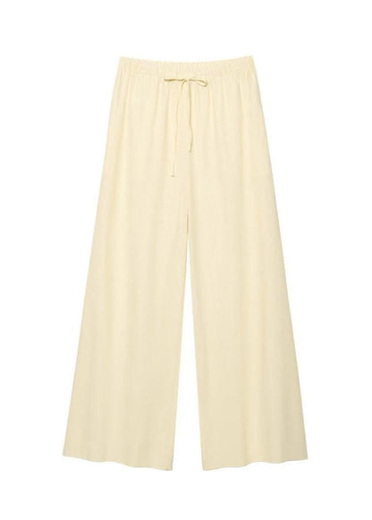 Scalloped Tie Front Blouse And Wide Leg Pants Set Polyester