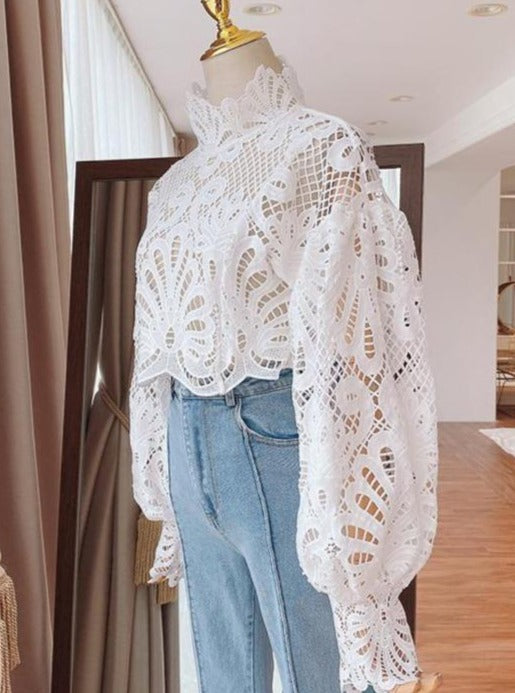 Vintage Crop White Blouse