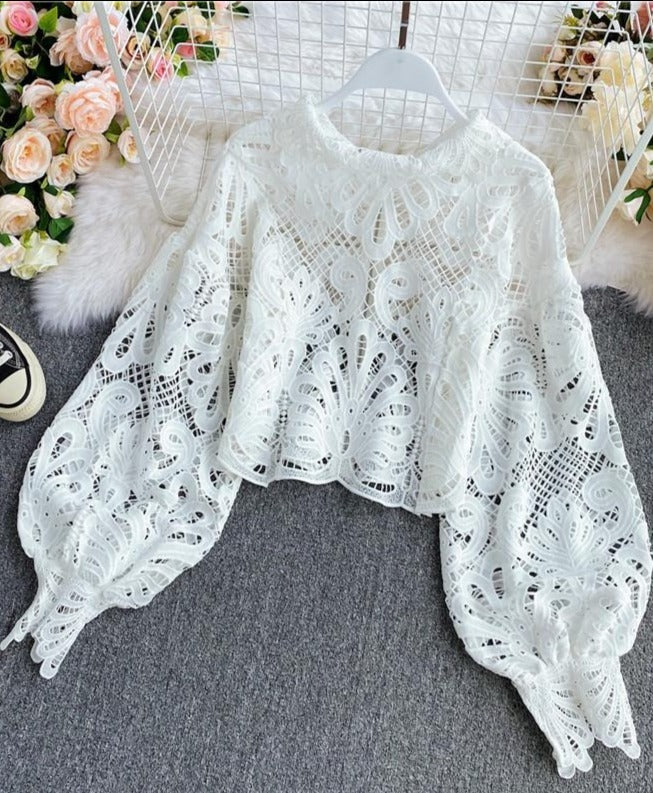 Vintage Crop White Blouse