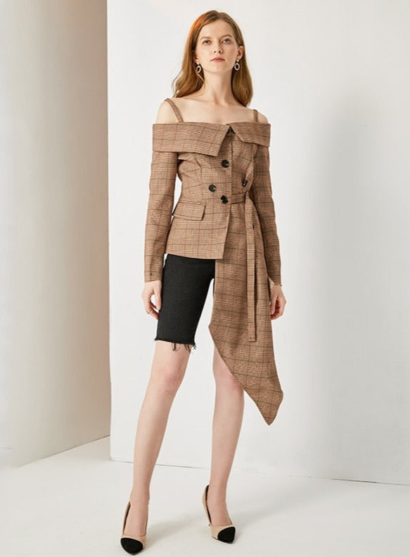 Sandi Checkered Asymmetrical Jacket