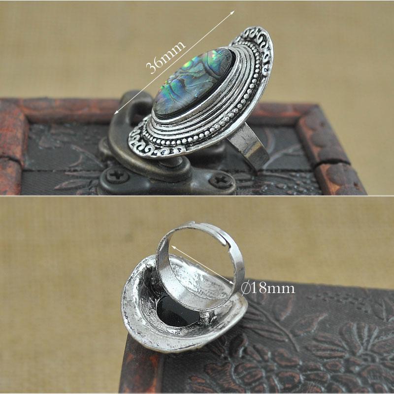 Bohemia Green Stone Vintage Women Zinc Alloy Shell Jewelry Ring