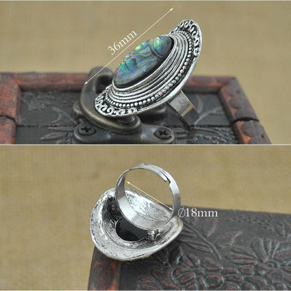 Bohemia Green Stone Vintage Women Zinc Alloy Shell Jewelry Ring