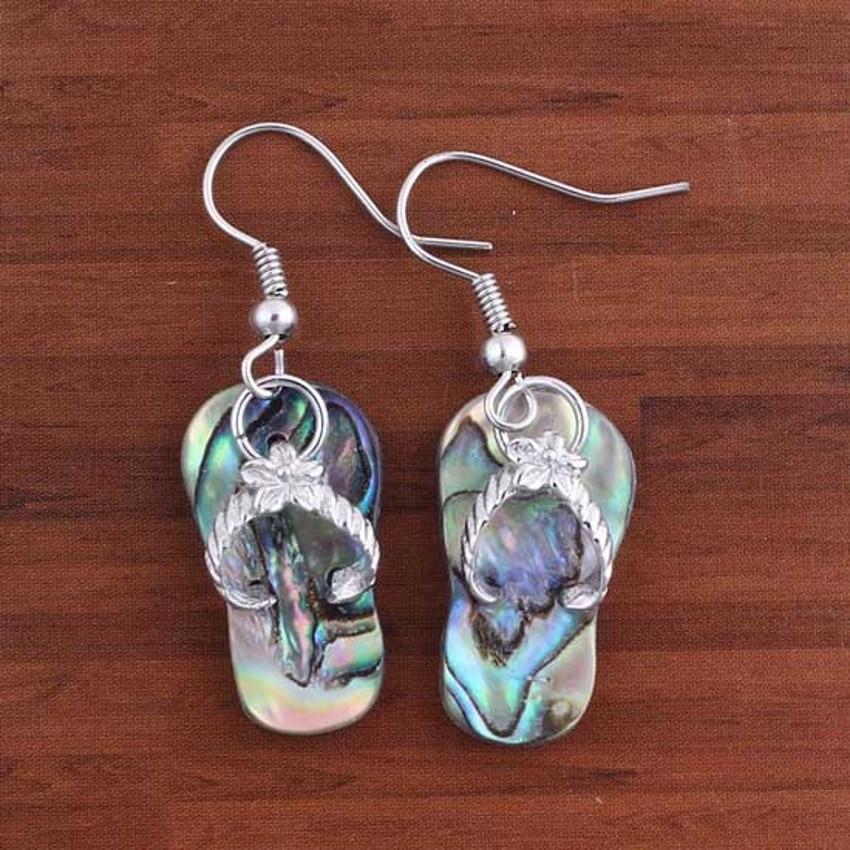 Kraft-Beads Unique Silver Plated Slipper Shape Abalone Shell Earrings For Women Fashion Jewelry