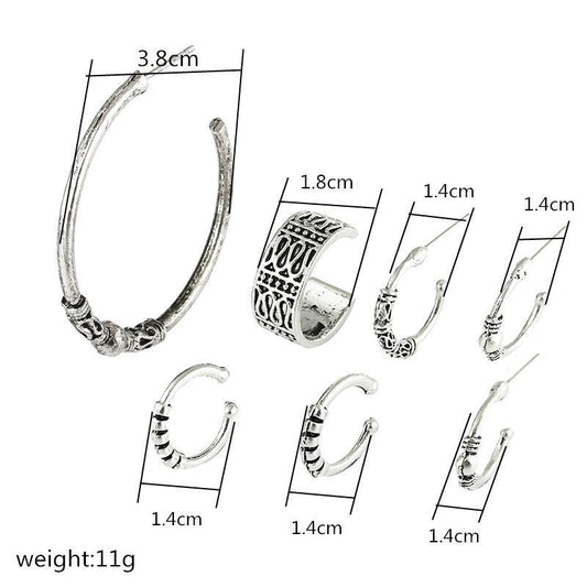 Bohemian Style Color Earring Set Punk Style Vintage Hoop Earrings Ear Clip For Women 7 Pcs Set