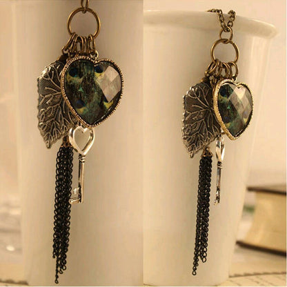 High Quality Retro Peacock Feather Key Necklace