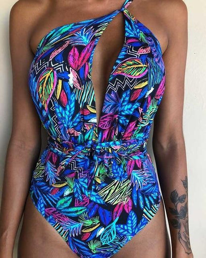 Solid Color Sexy Deep V One Piece Swimsuit  Backless Bodysuit Monokini Swimwear