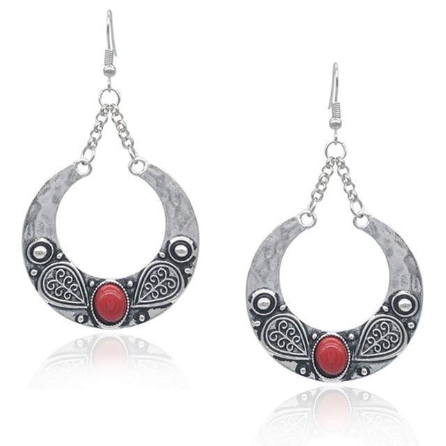 Ethnic Vintage Carved Large Circle Antique Drop Dangle Earrings