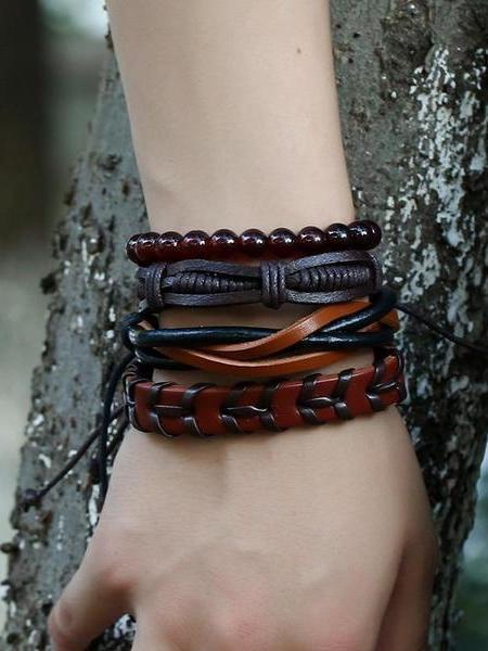 Retro Set Bracelet Diy Braided Rope Leather Bracelets
