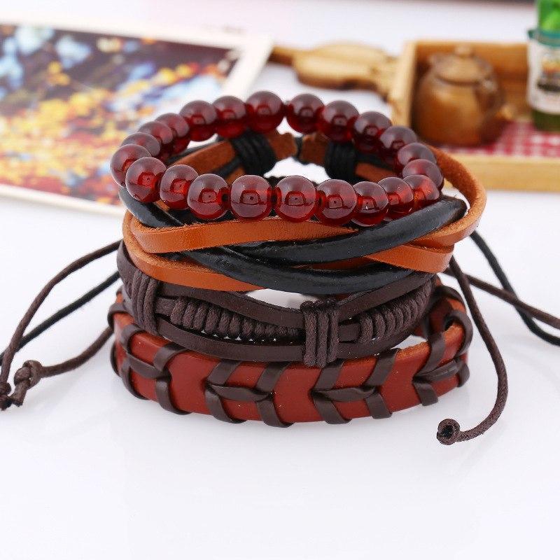 Retro Set Bracelet Diy Braided Rope Leather Bracelets