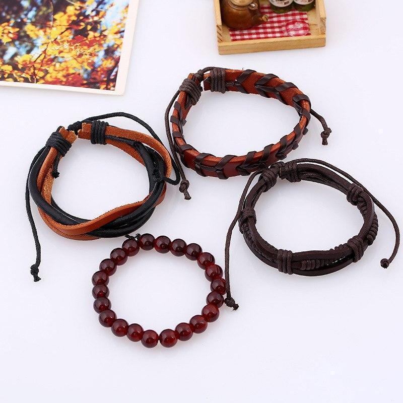 Retro Set Bracelet Diy Braided Rope Leather Bracelets