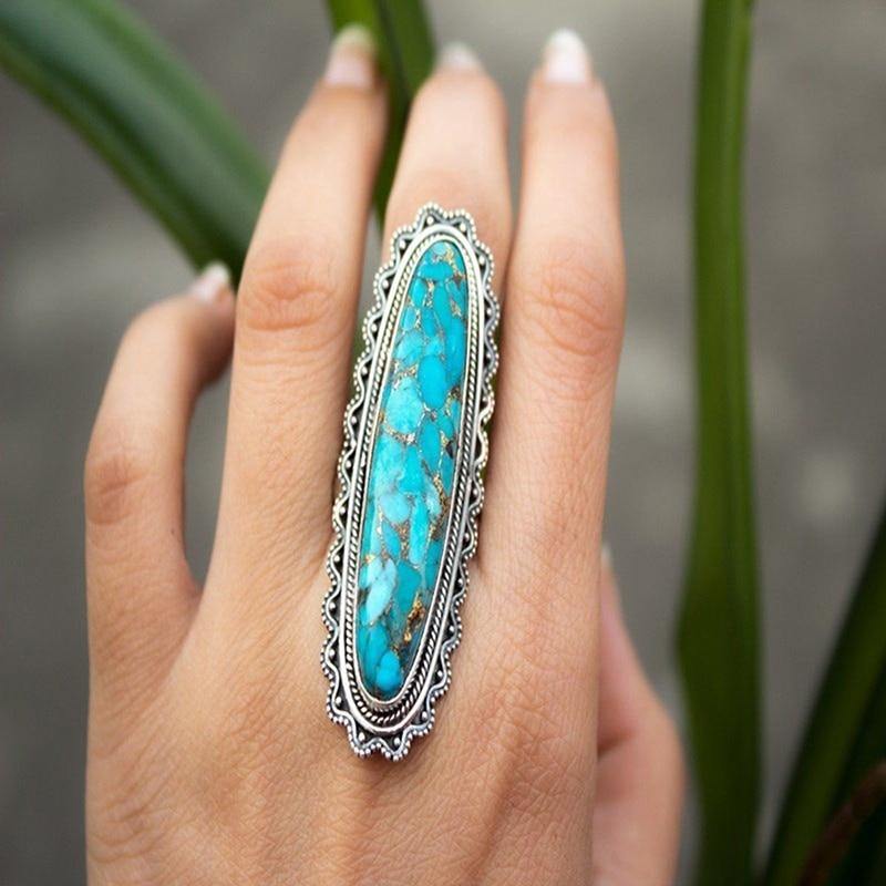 Vintage Look Tibet Alloy Antique Plated Personality Green Ring