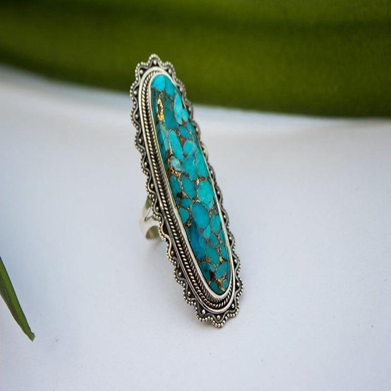Vintage Look Tibet Alloy Antique Plated Personality Green Ring