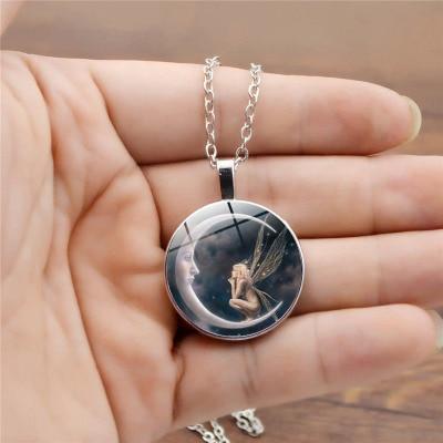 Moon Angel Time Necklace Retro Alloy Pendant Necklace Sweater Chain Ornaments