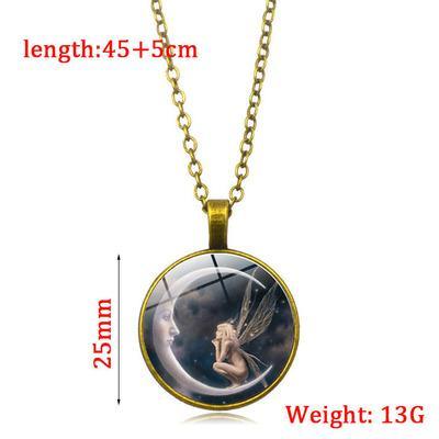 Moon Angel Time Necklace Retro Alloy Pendant Necklace Sweater Chain Ornaments